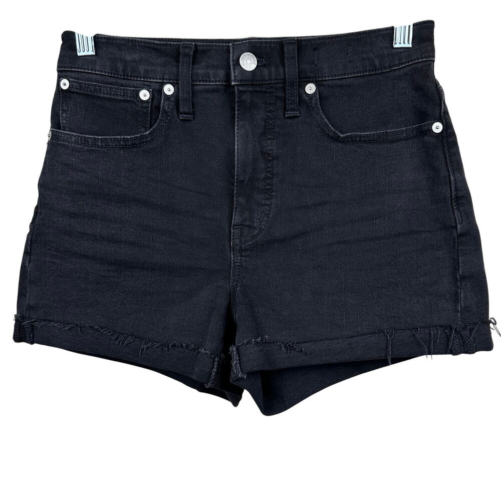 Madewell Women's High Rise Denim Shorts Black Wash Cuffed 24 Casual Stretch